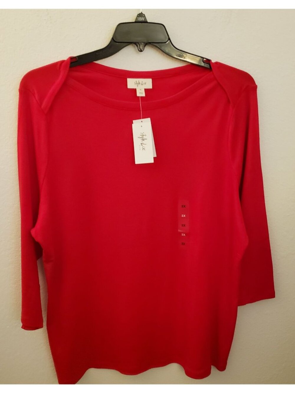 Style & Co Red Supima Cotton Boat Neck 3/4th Sleeve T Shirt 2X NWT